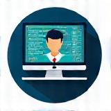 Icon representing a computer screen with code or data, signifying tech professionals.
