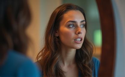 Person practicing public speaking in front of a mirror, illustrating overcoming fear.