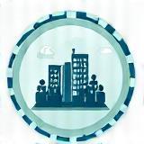 Icon representing a building or team collaborating, symbolizing corporate training programs.