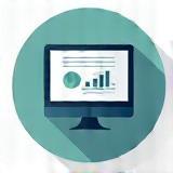 Icon representing a presentation screen with charts and graphs.